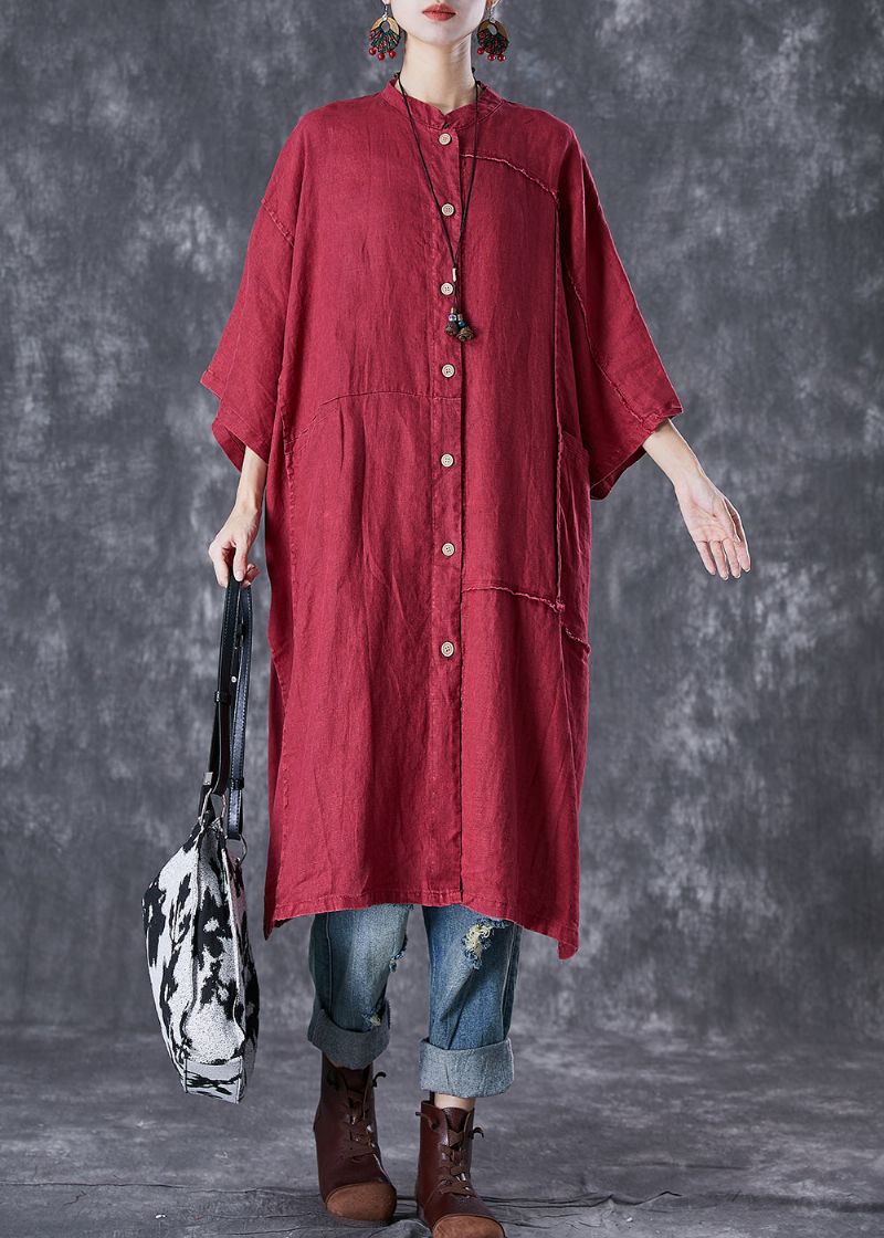 Boho Mulberry Oversized Patchwork Zijkant Open Linnen Lang Vest Zomer - Dames cardigans