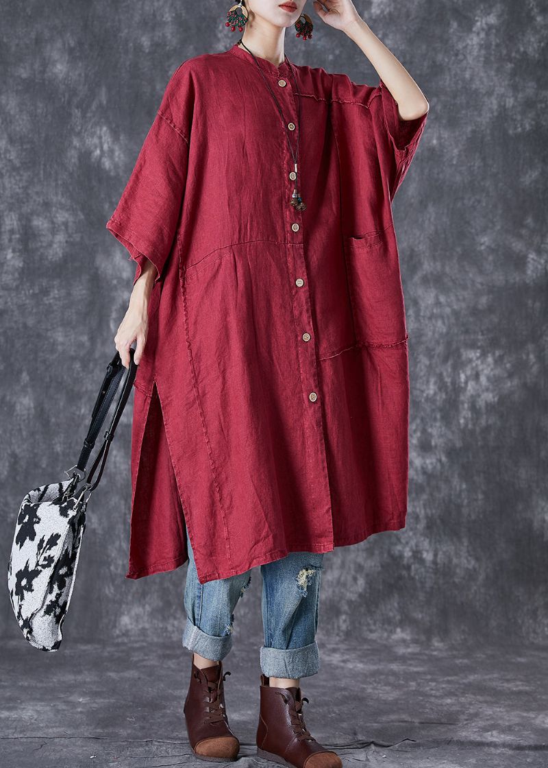 Boho Mulberry Oversized Patchwork Zijkant Open Linnen Lang Vest Zomer - Dames cardigans