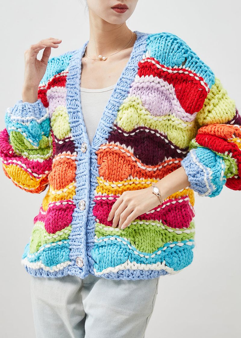 Boho Regenboog Oversized Patchwork Gebreid Vest Lente