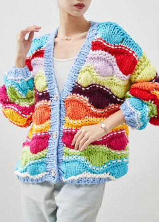 Boho Regenboog Oversized Patchwork Gebreid Vest Lente