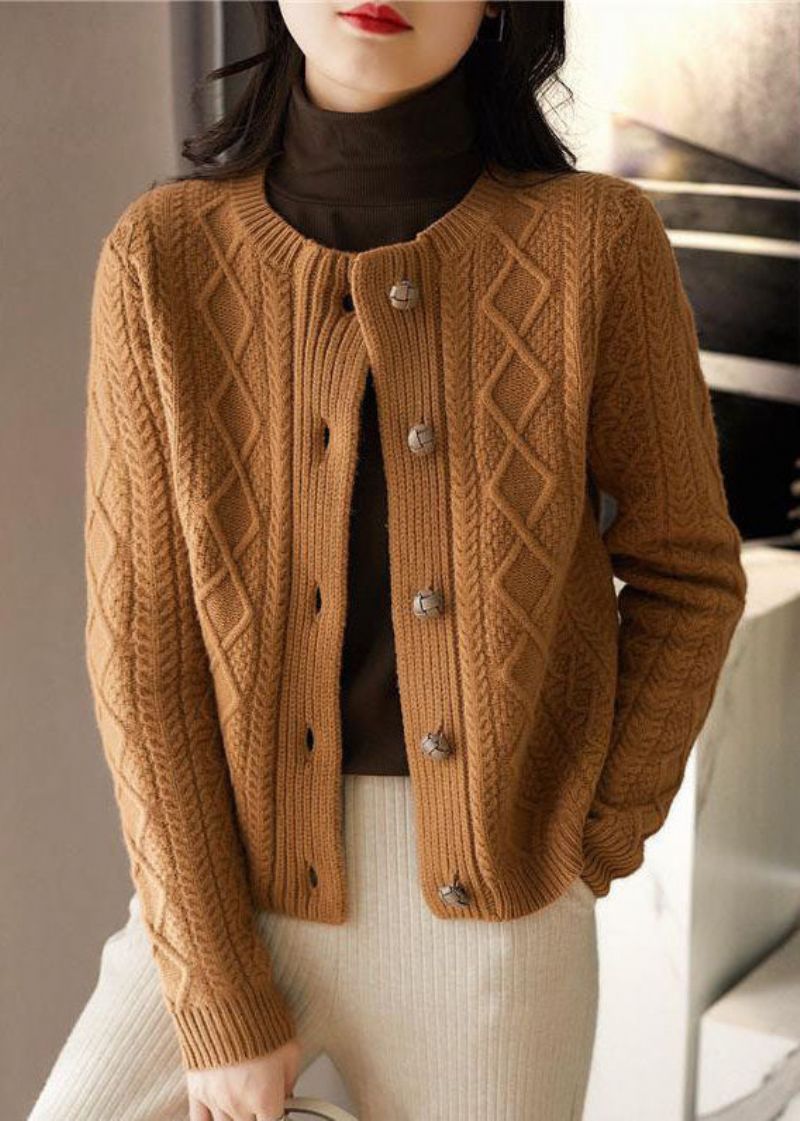 Boutique Chocolade O-hals Knoop Dikke Kabel Gebreide Vesten Winter - Dames cardigans