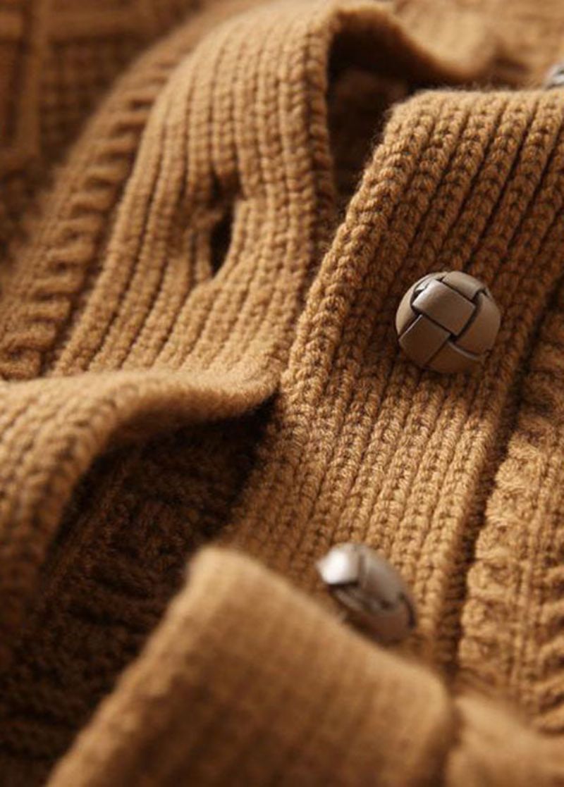 Boutique Chocolade O-hals Knoop Dikke Kabel Gebreide Vesten Winter - Dames cardigans