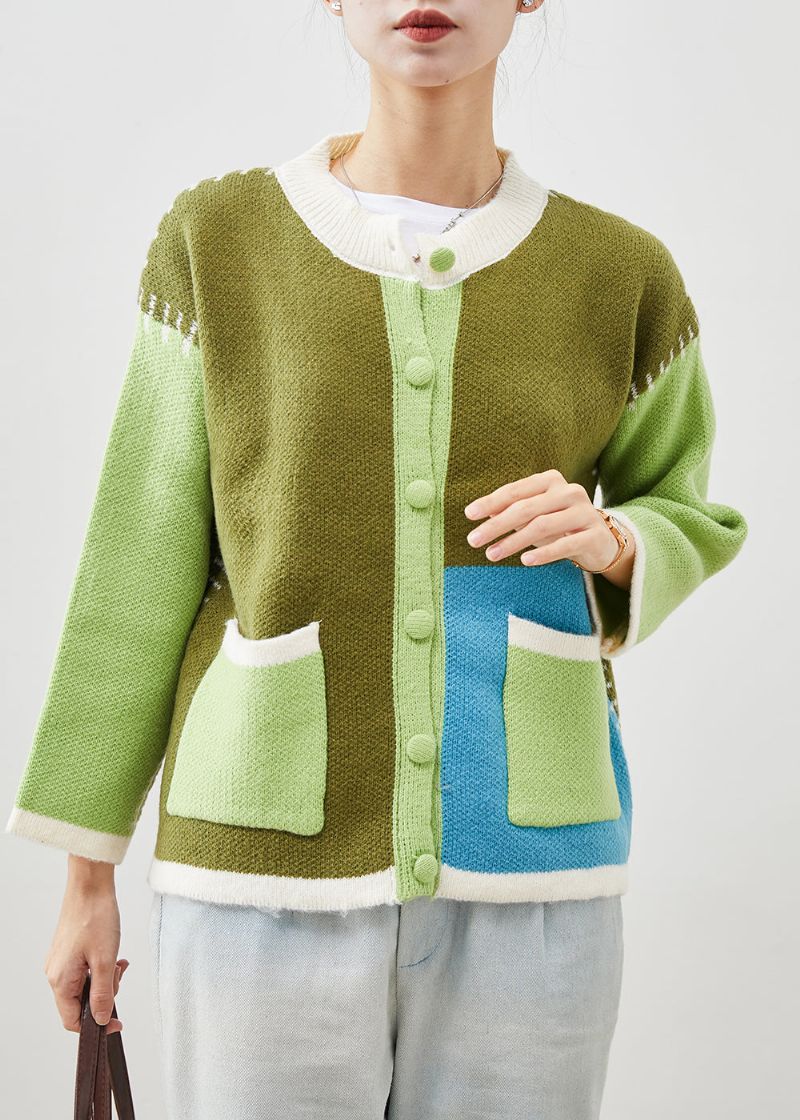 Boutique Groene Oversized Patchwork Gebreide Jassen Lente