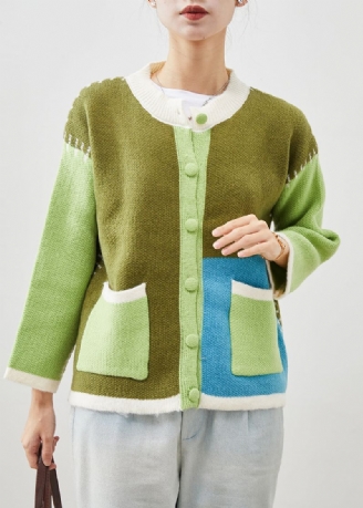 Boutique Groene Oversized Patchwork Gebreide Jassen Lente