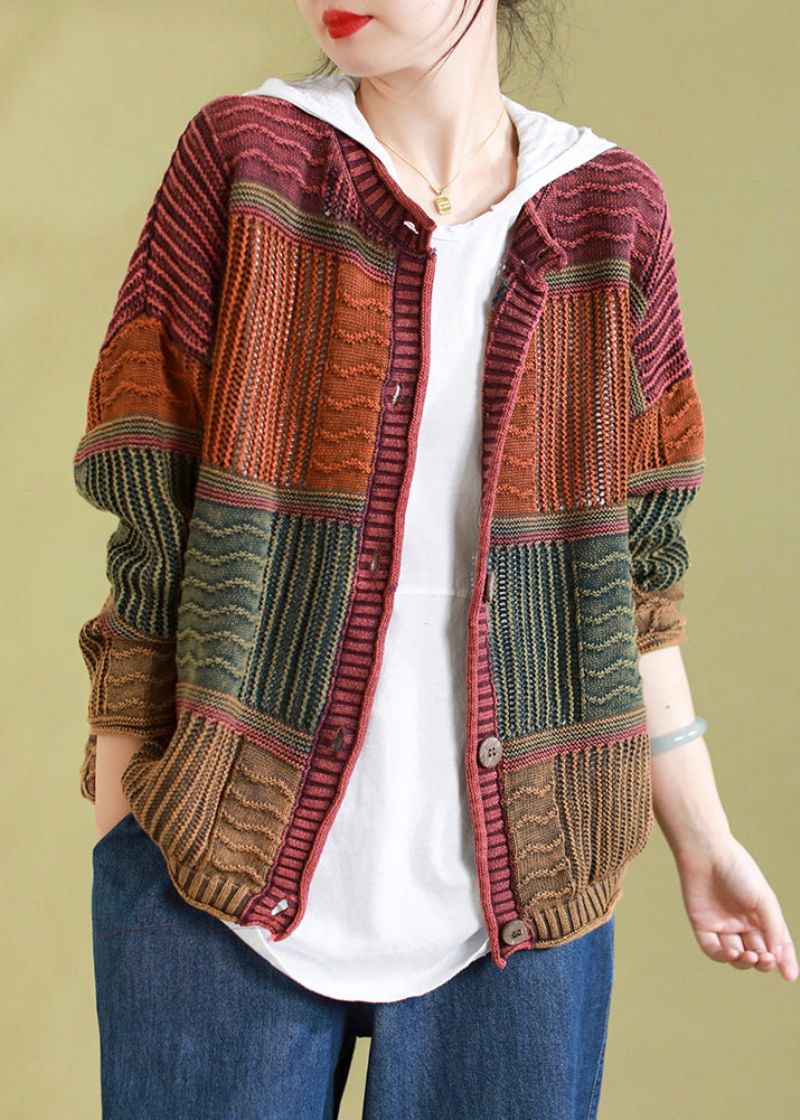 Boutique Legergroen O-hals Patchwork Gebreide Losse Vesten Lente - Dames cardigans