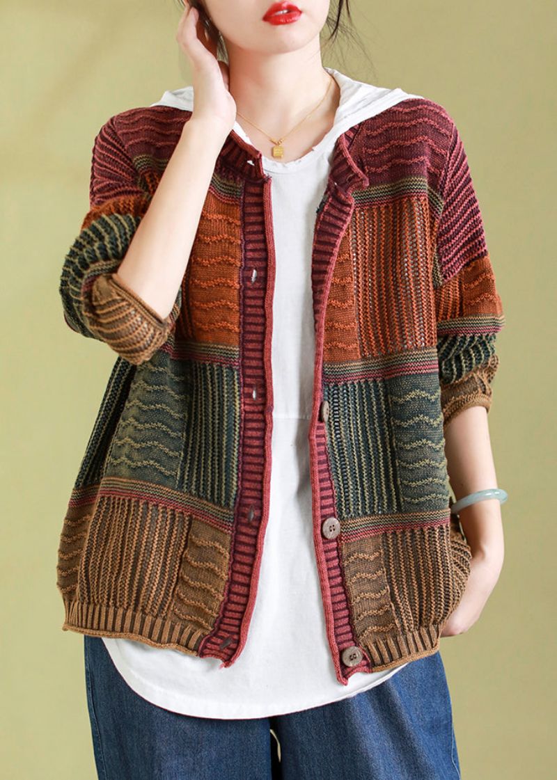 Boutique Legergroen O-hals Patchwork Gebreide Losse Vesten Lente - Dames cardigans