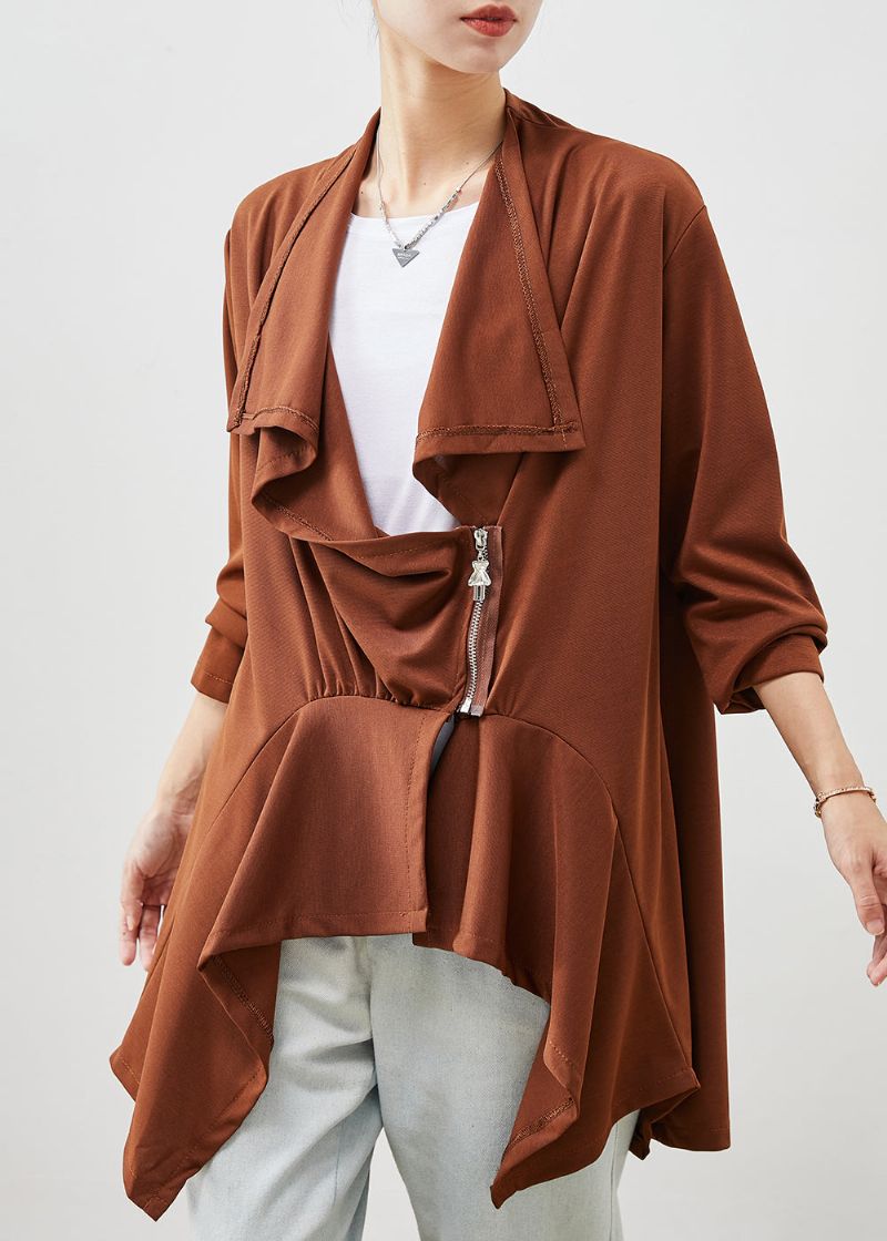 Caramel Patchwork Katoenen Vesten Asymmetrische Lente - Dames cardigans