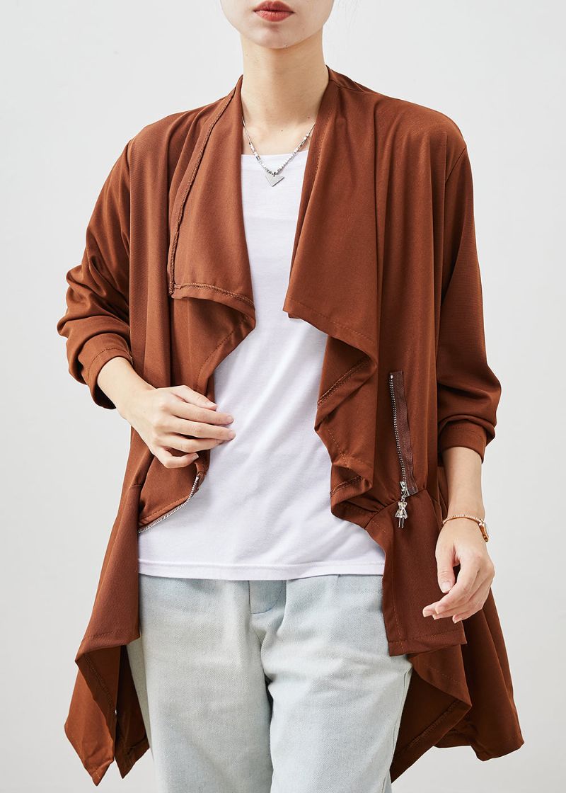 Caramel Patchwork Katoenen Vesten Asymmetrische Lente - Dames cardigans