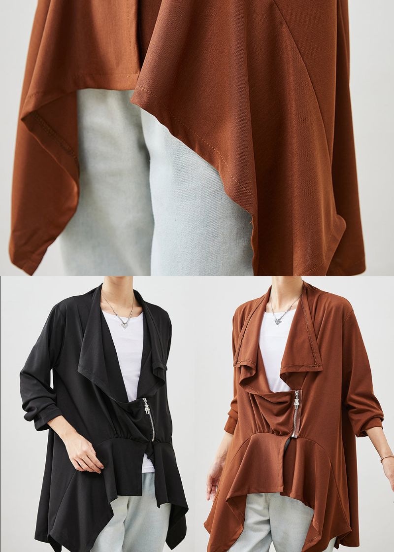 Caramel Patchwork Katoenen Vesten Asymmetrische Lente - Dames cardigans