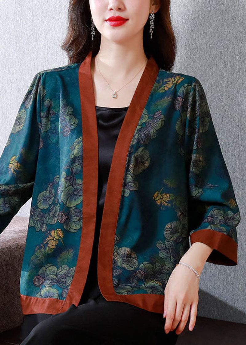 Chinese Stijl Blauw Print Patchwork Zijden Vest Zomer - Dames cardigans