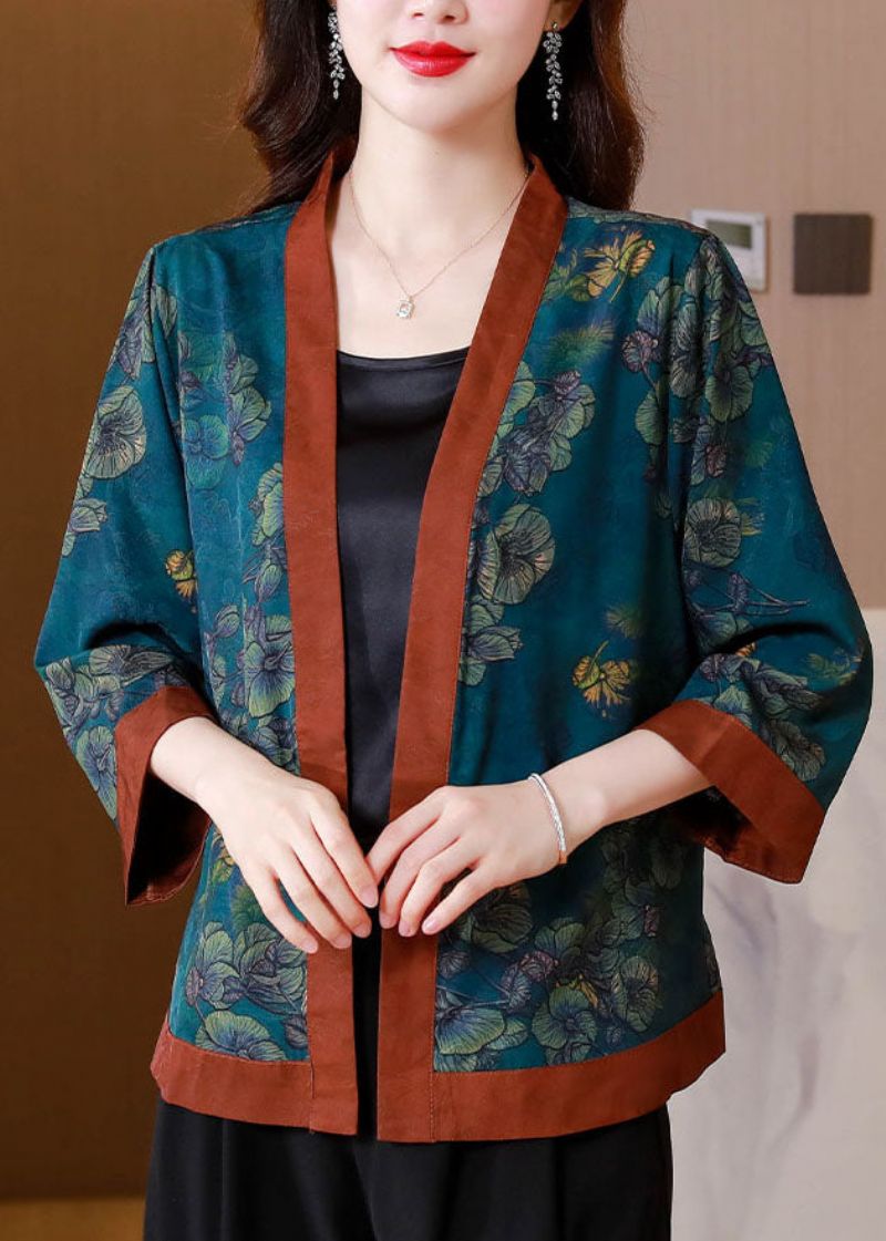 Chinese Stijl Blauw Print Patchwork Zijden Vest Zomer - Dames cardigans