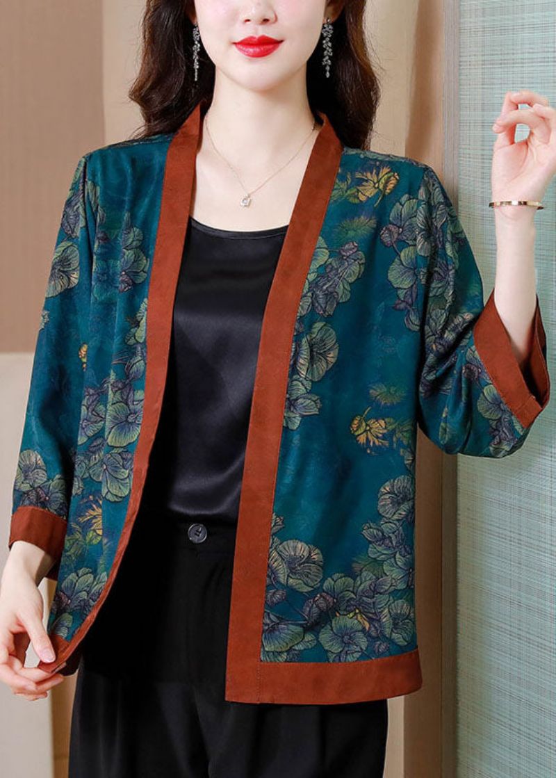 Chinese Stijl Blauw Print Patchwork Zijden Vest Zomer - Dames cardigans