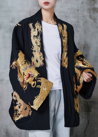 Chinese Stijl Zwarte Oversized Drakenkatoenen Vesten Lente