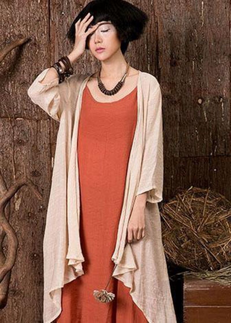 Dames Armband Mouwen Linnen Tops Tuniek Nude Vest Zomer - Oranje