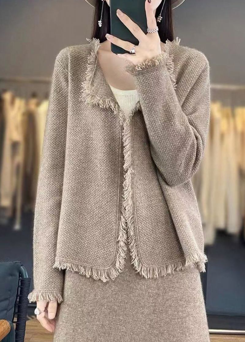 Dames Beige Effen Knoopgebreide Katoenen Vesten Lente - Dames cardigans