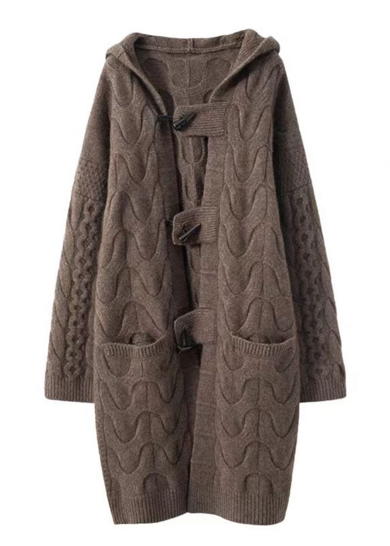 Dames Kaki Oversized Kasjmier Lange Vesten Met Capuchon Winter - Dames cardigans