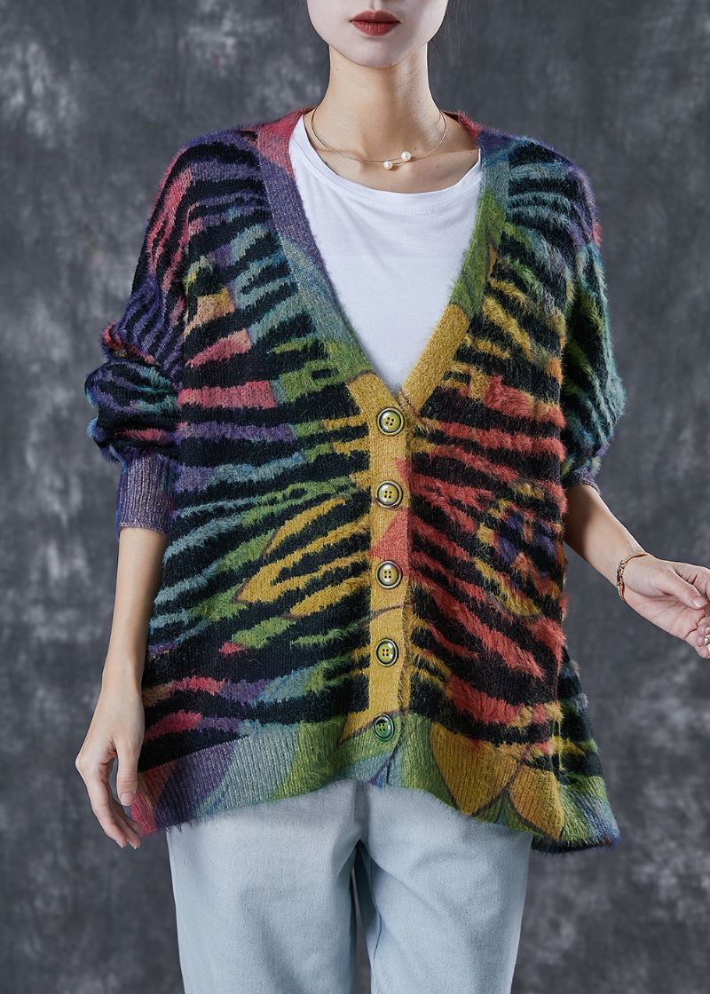 Dames Regenboog Oversized Gestreept Gebreid Vest Winter - Dames cardigans