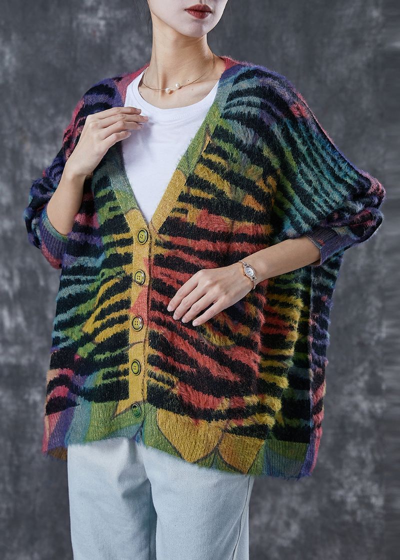 Dames Regenboog Oversized Gestreept Gebreid Vest Winter - Dames cardigans