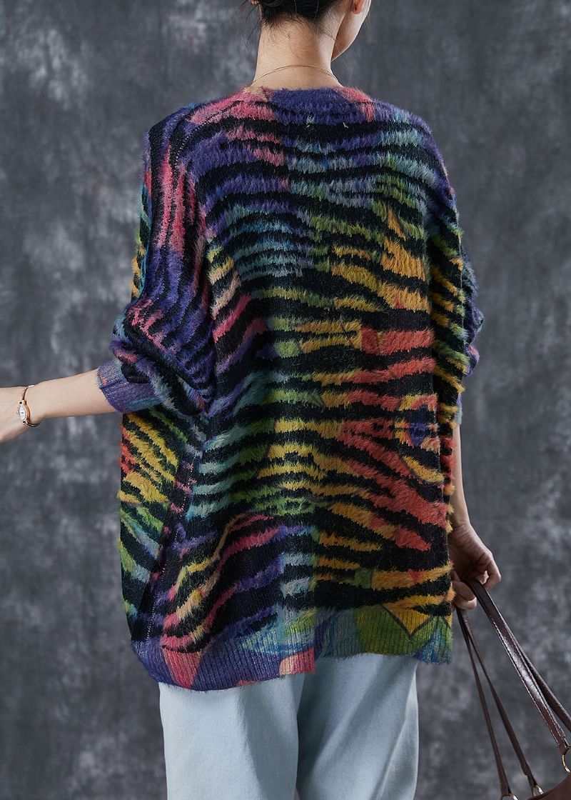 Dames Regenboog Oversized Gestreept Gebreid Vest Winter - Dames cardigans