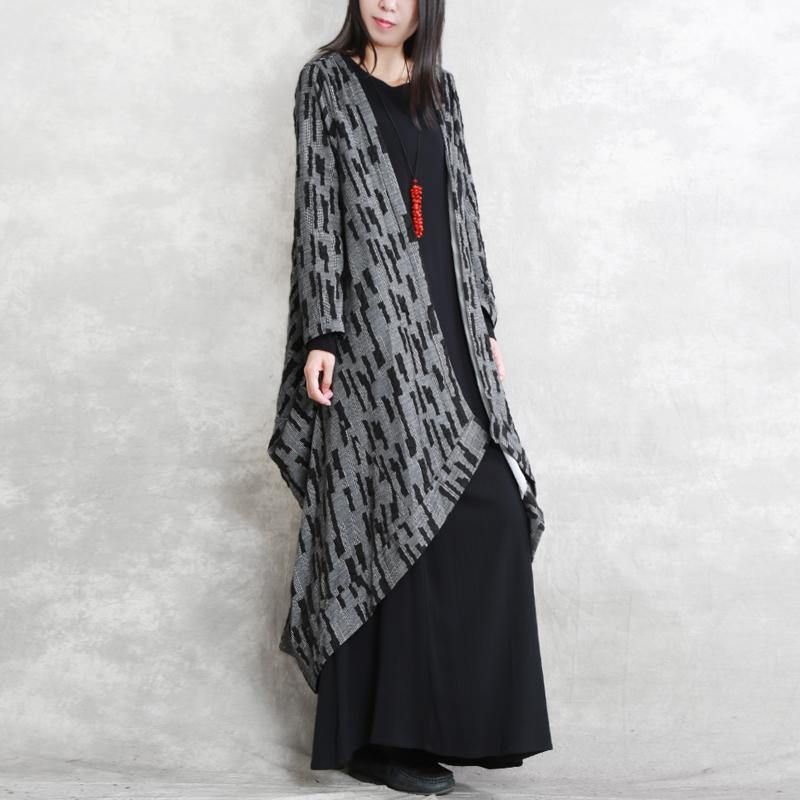 Donkergrijs Jassen Oversized Asymmetrische Winterjas Modieuze Patchwork Lange Met Mouwen