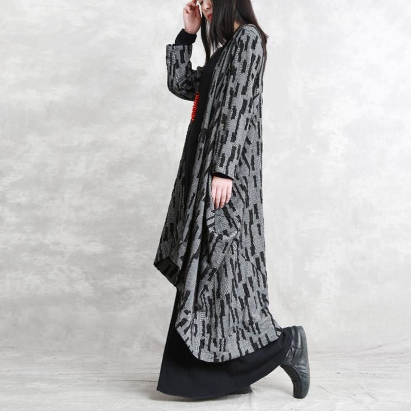 Donkergrijs Jassen Oversized Asymmetrische Winterjas Modieuze Patchwork Lange Met Mouwen - Dames cardigans