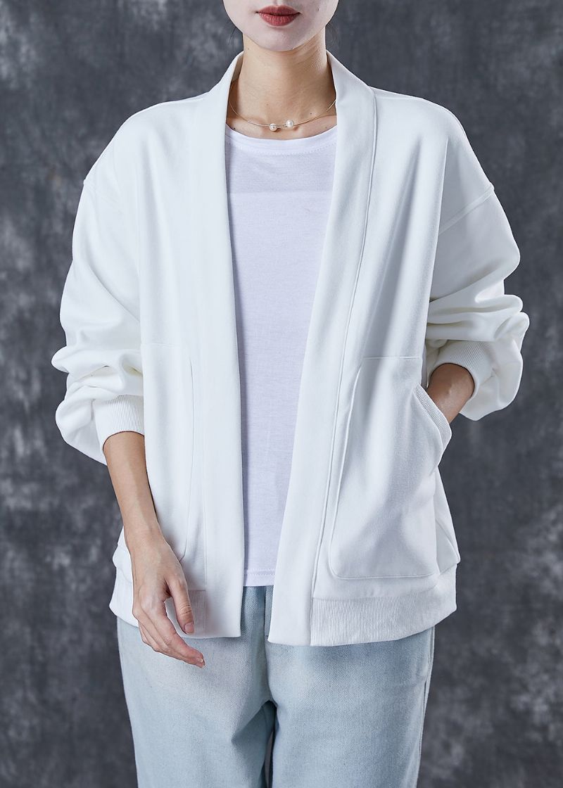 Eenvoudig Wit Oversized Katoenen Vest Met Zakken Lente