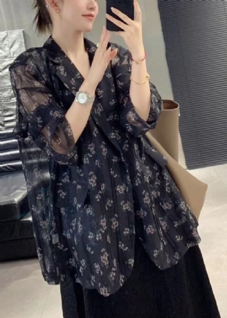 Eenvoudige Zwarte Oversized Print Chiffon Upf 50+ Jas Lente