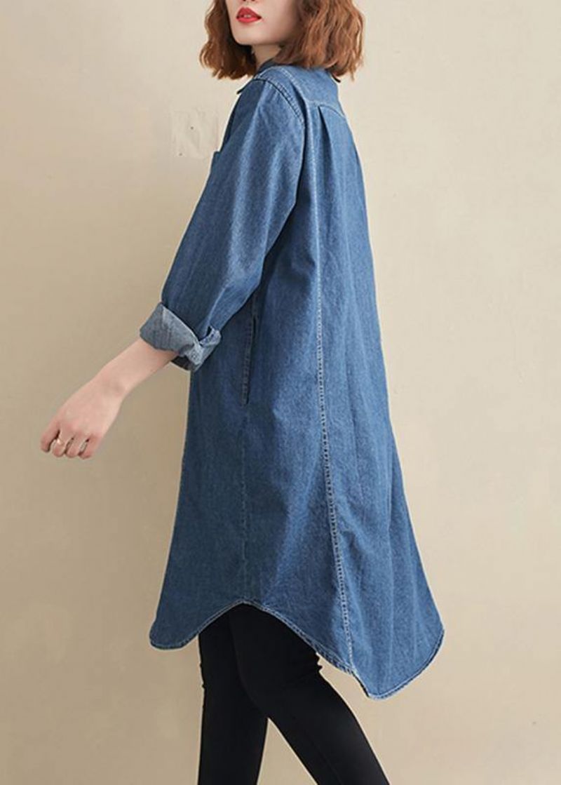 Elegante Revers Patchwork Toppatroon Denim Blauwe Top - Dames cardigans