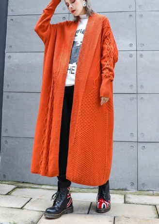 Esthetische Oranje Plus Size Wintergebreide Baggy Uitloper