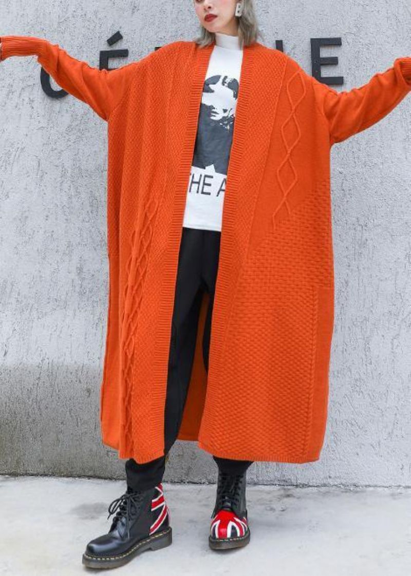 Esthetische Oranje Plus Size Wintergebreide Baggy Uitloper - Oranje