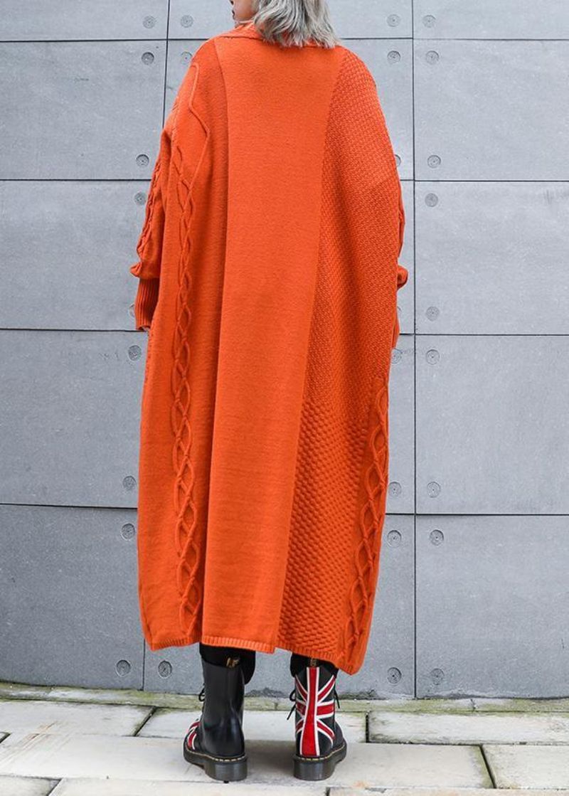 Esthetische Oranje Plus Size Wintergebreide Baggy Uitloper - Oranje