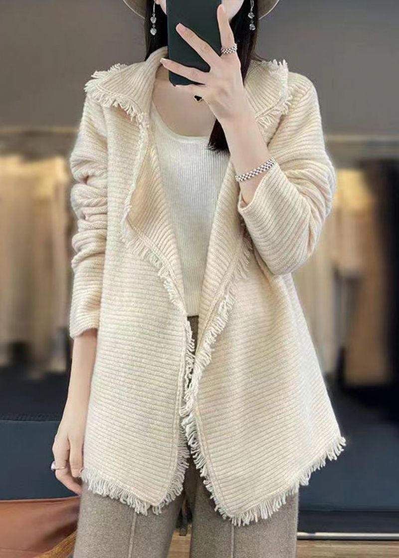 Frans Beige Kwastjes Patchwork Gezellig Wollen Vest Herfst - Dames cardigans