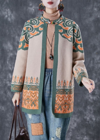 Frans Licht Camel Oversized Katoenen Vest Met Print Herfst