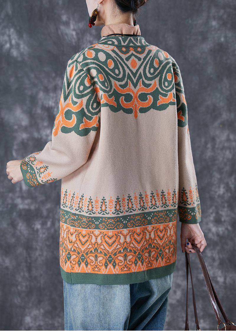 Frans Licht Camel Oversized Katoenen Vest Met Print Herfst - Dames cardigans