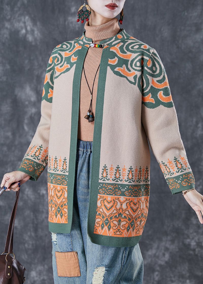 Frans Licht Camel Oversized Katoenen Vest Met Print Herfst - Dames cardigans