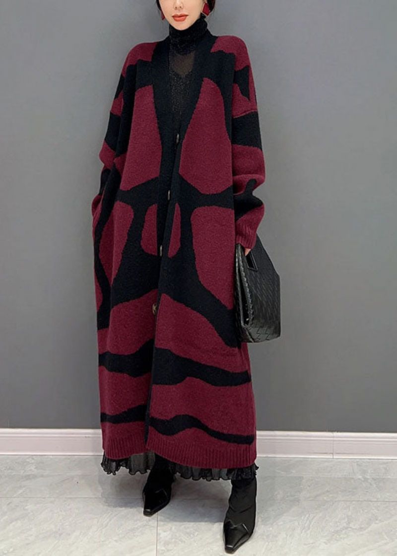 Frans Rood Oversized Gebreid Lang Vest Met Print Winter