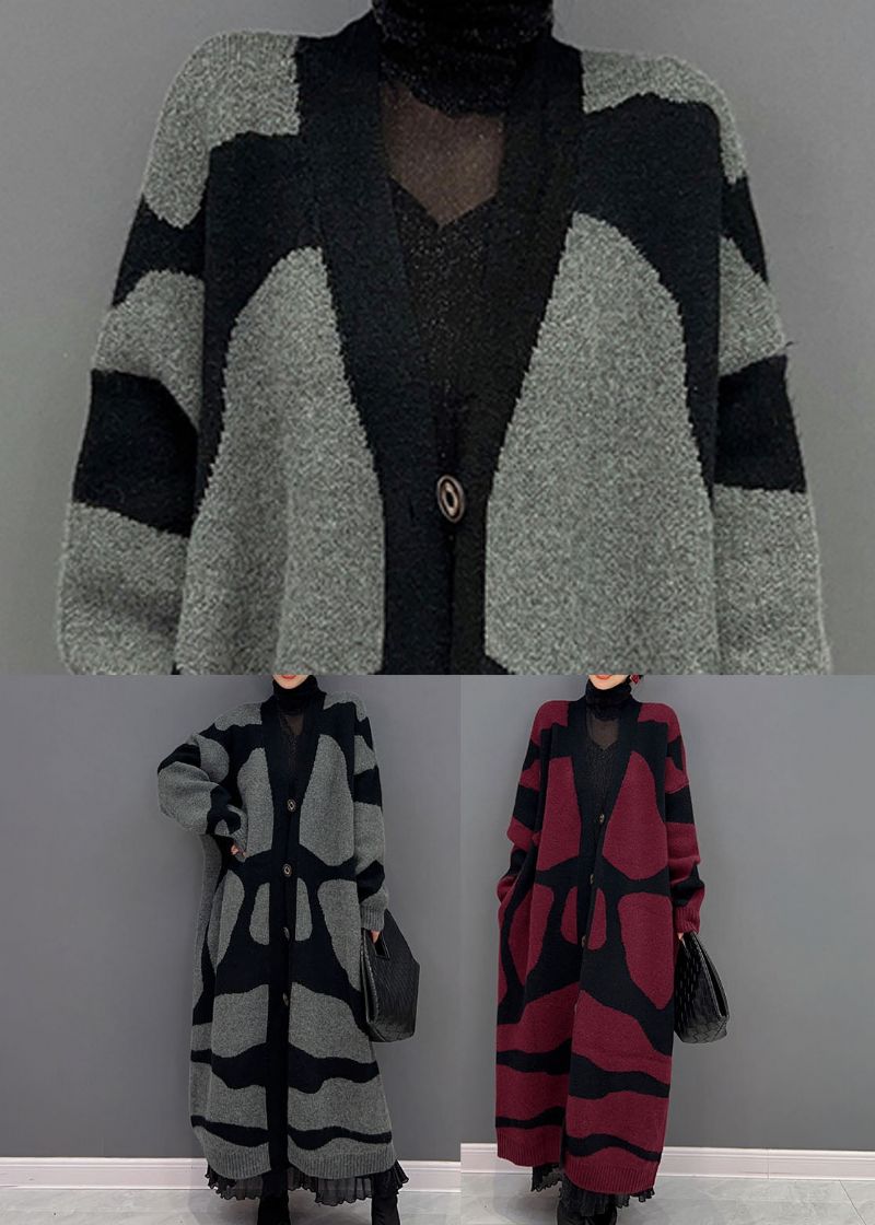 Frans Rood Oversized Gebreid Lang Vest Met Print Winter - Dames cardigans