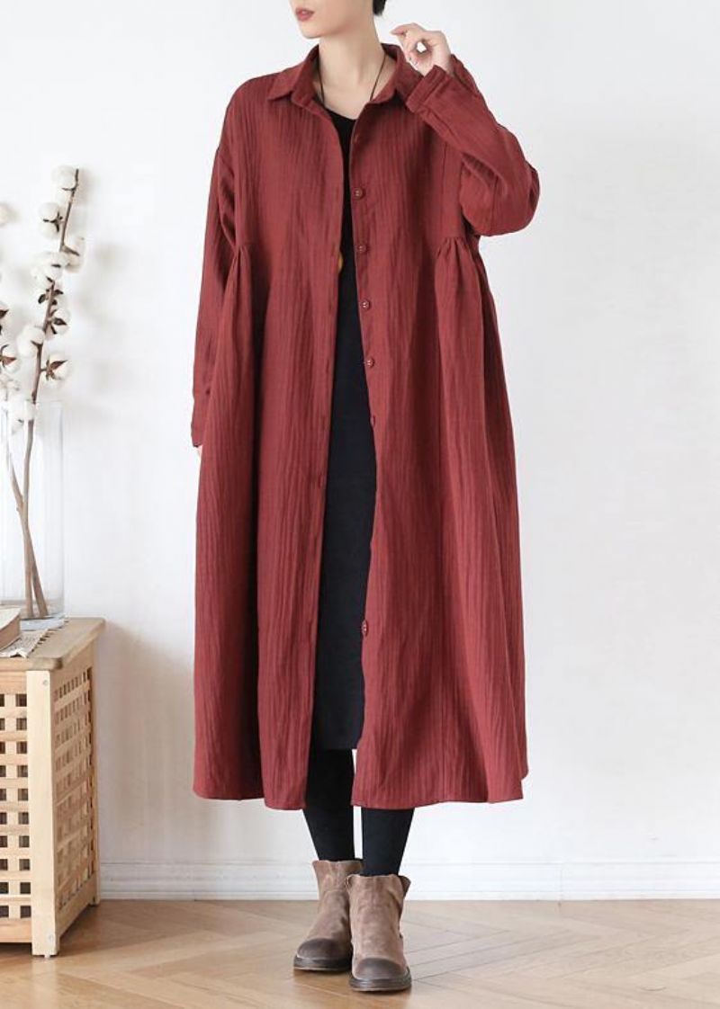 Franse Revers Cinched Fijne Trenchcoat Rood Grote Maten Kleding Uitloper