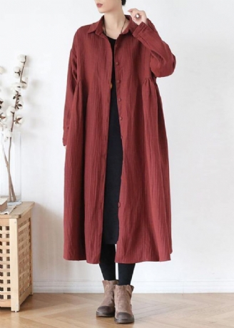 Franse Revers Cinched Fijne Trenchcoat Rood Grote Maten Kleding Uitloper