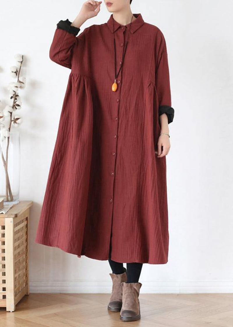 Franse Revers Cinched Fijne Trenchcoat Rood Grote Maten Kleding Uitloper - Rood