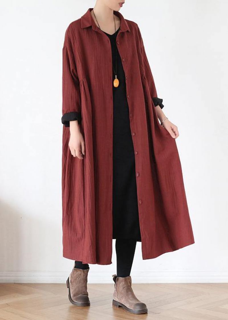 Franse Revers Cinched Fijne Trenchcoat Rood Grote Maten Kleding Uitloper - Rood