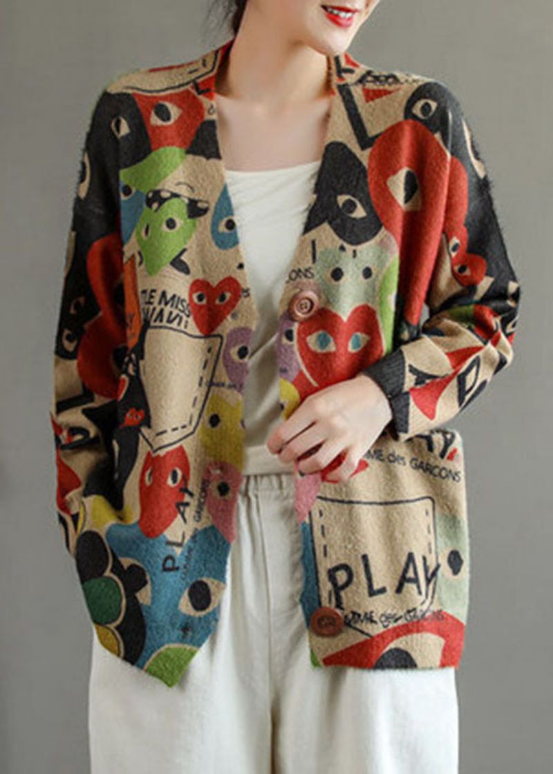 Getailleerd Zwart Rood Oversized Print Nertsenhaar Gebreid Vest Lente