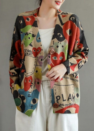 Getailleerd Zwart Rood Oversized Print Nertsenhaar Gebreid Vest Lente