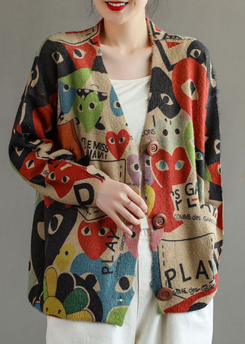 Getailleerd Zwart Rood Oversized Print Nertsenhaar Gebreid Vest Lente - Zwart Rood