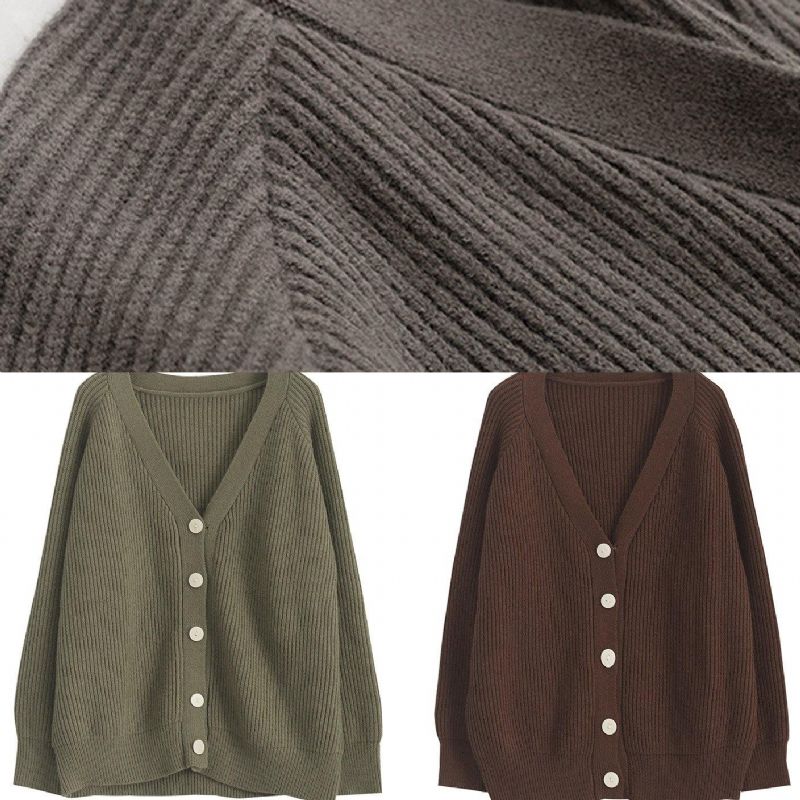 Gezellige Chocolade Casual Wintergebreide Sweattops Met V-hals - Chocolade