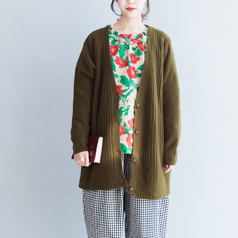 Groene Casual Gestreepte Gebreide Blouse Grote Maat Truien Met Lange Mouwen Vesten Warme Herfst 2024