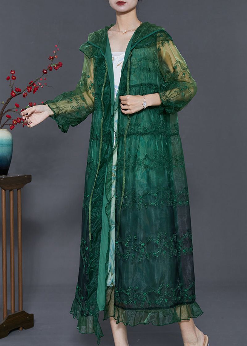 Groene Organza Upf 50+ Vesten Geborduurde Gegolfde Zomer - Dames cardigans