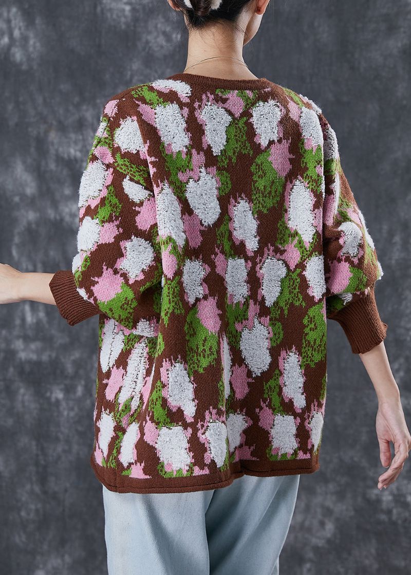 Koffieprint Warme Gebreide Jassen Zakken Winter - Dames cardigans