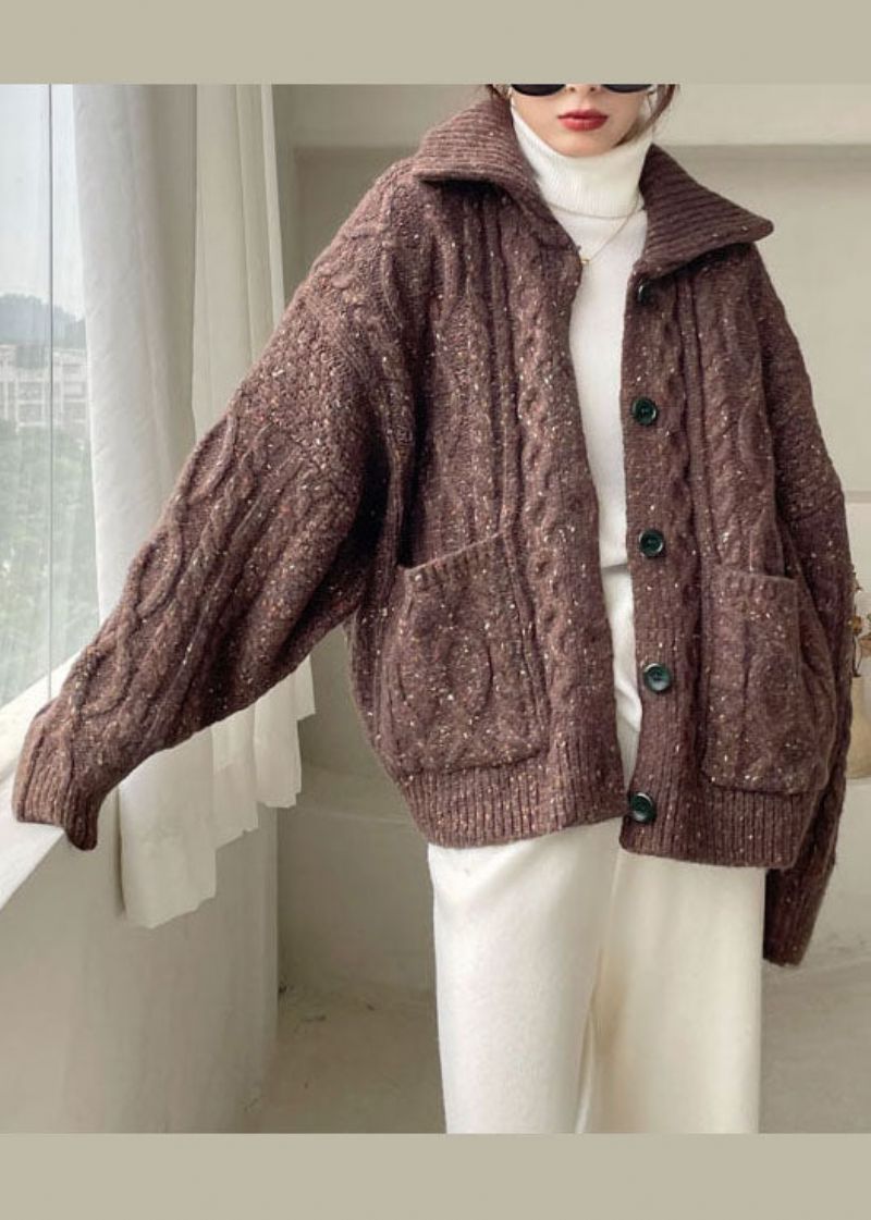 Mode Chocolade Peter Pan Kraag Knoop Gebreide Winterjas - Dames cardigans