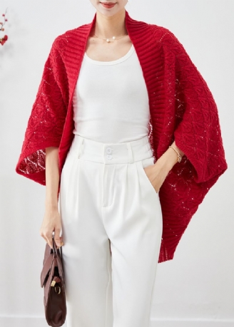 Mode Rood Oversized Uitgehold Gebreid Vest Herfst